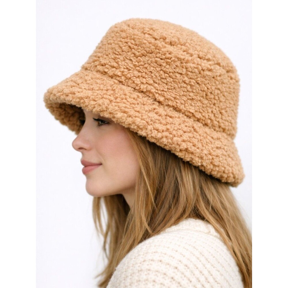 NWT Aerie Caramel Beige Faux Fur Sherpa Bucket Hat Cozy Winter Streetwear OS
